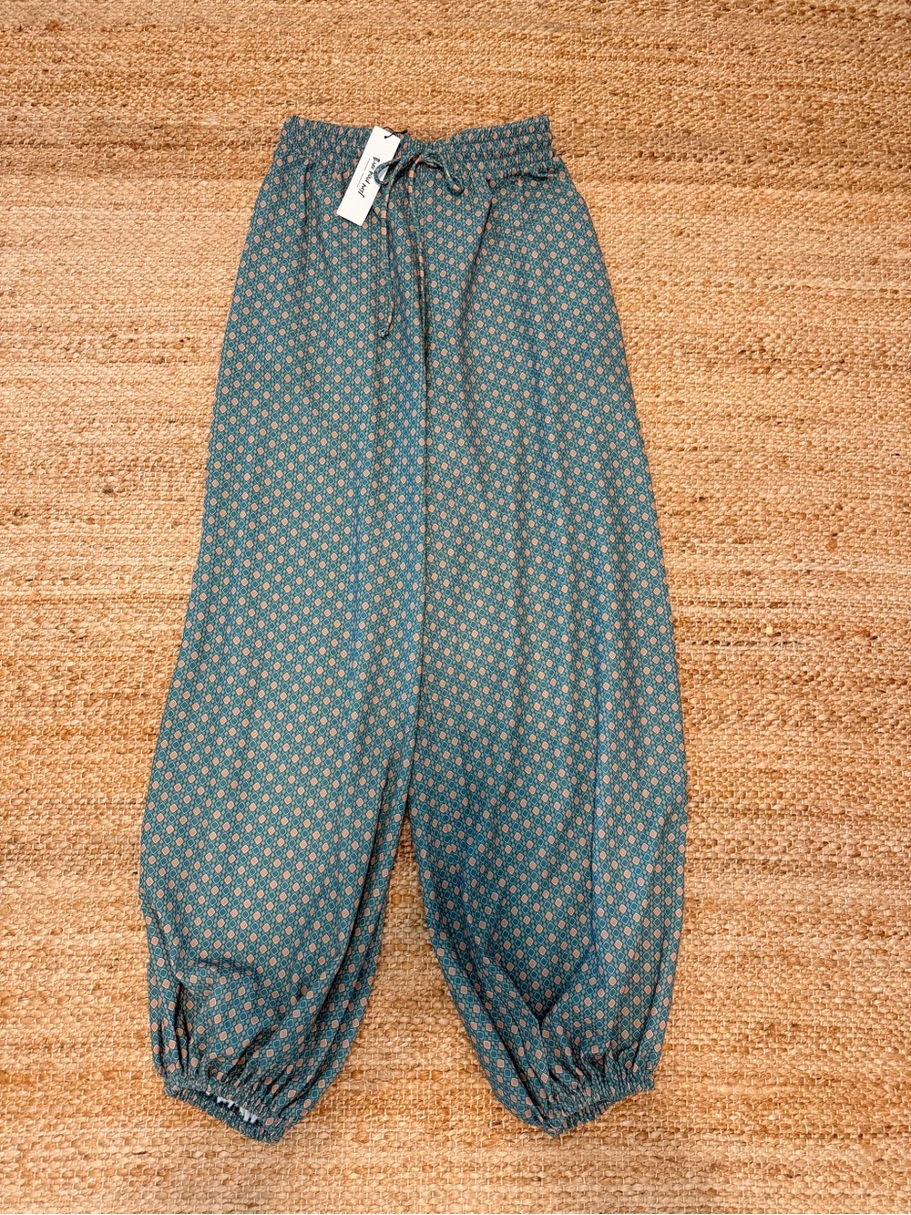 Three Bird Nest Teal Floral Drawstring Harem Joggers